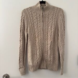 L.L. Bean Knit Cardigan Full Zip Sweater Cable-Knit Size Small S 100% Cotton